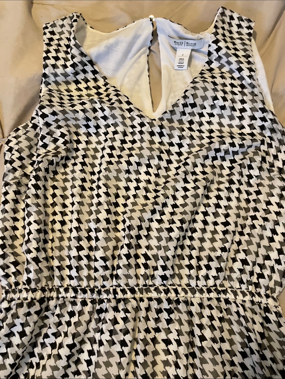 White House Black Market Houndstooth Sleeveless V-Neck A-Line Dress - Picture 2 of 5